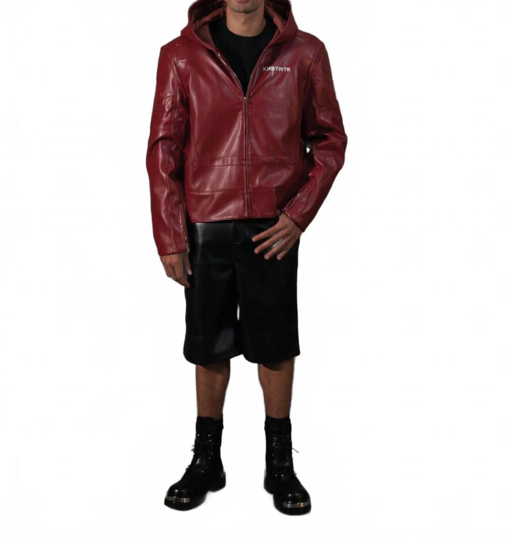 NEW KNOTWTR i’m worth a lot hooded leather jacket in maroon